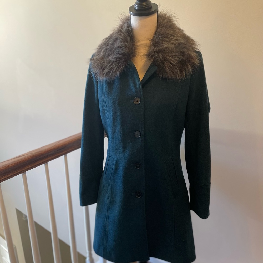 Banana republic wool blend coat with removable fur collar.
